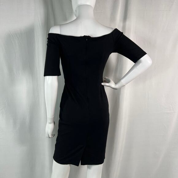 Vintage Alythea Off-The-Shoulder Black Bodycon Dress Medium - Picture 2 of 10